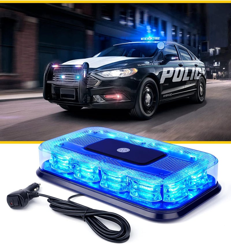 LUMENIX 12" ضوء فلاش ستروب على السطح 72 LED مغناطيسي طوارئ تحذيري مصغر لسيارات الشرطة والشاحنات وسيارات الدوريات ورجال الإطفاء المتطوعين تصميم براءة اختراع - أزرق - Image 1
